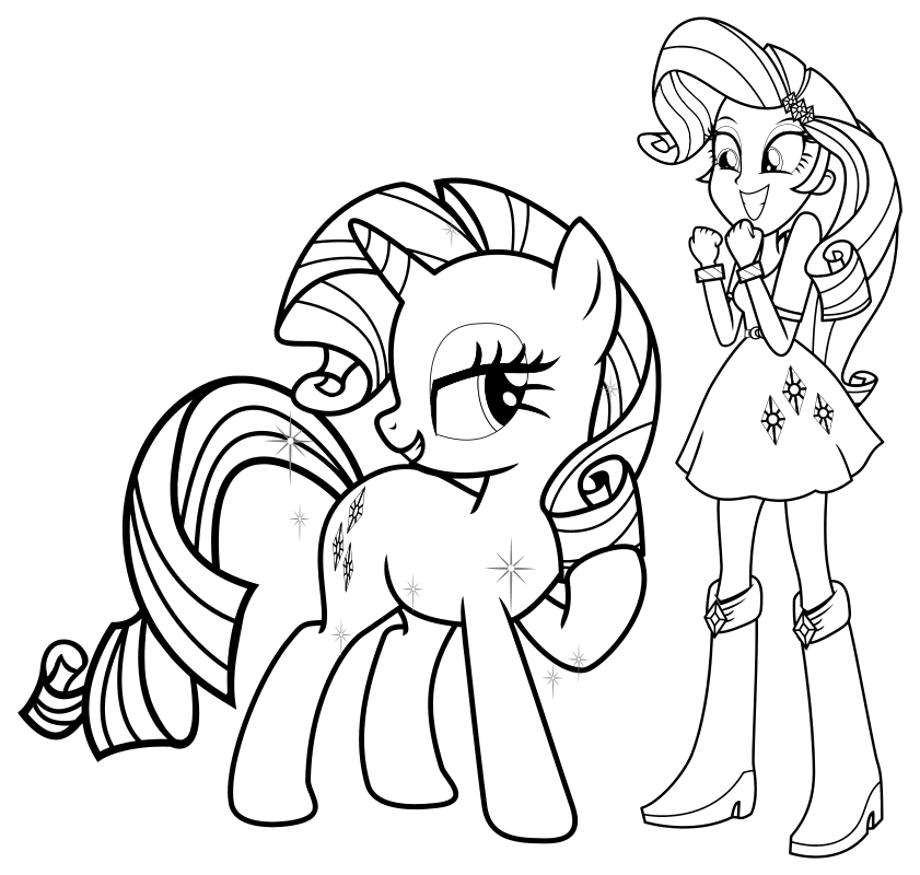 Раскраска - Мой маленький пони: Девочки из Эквестрии - Рарити пони и ...