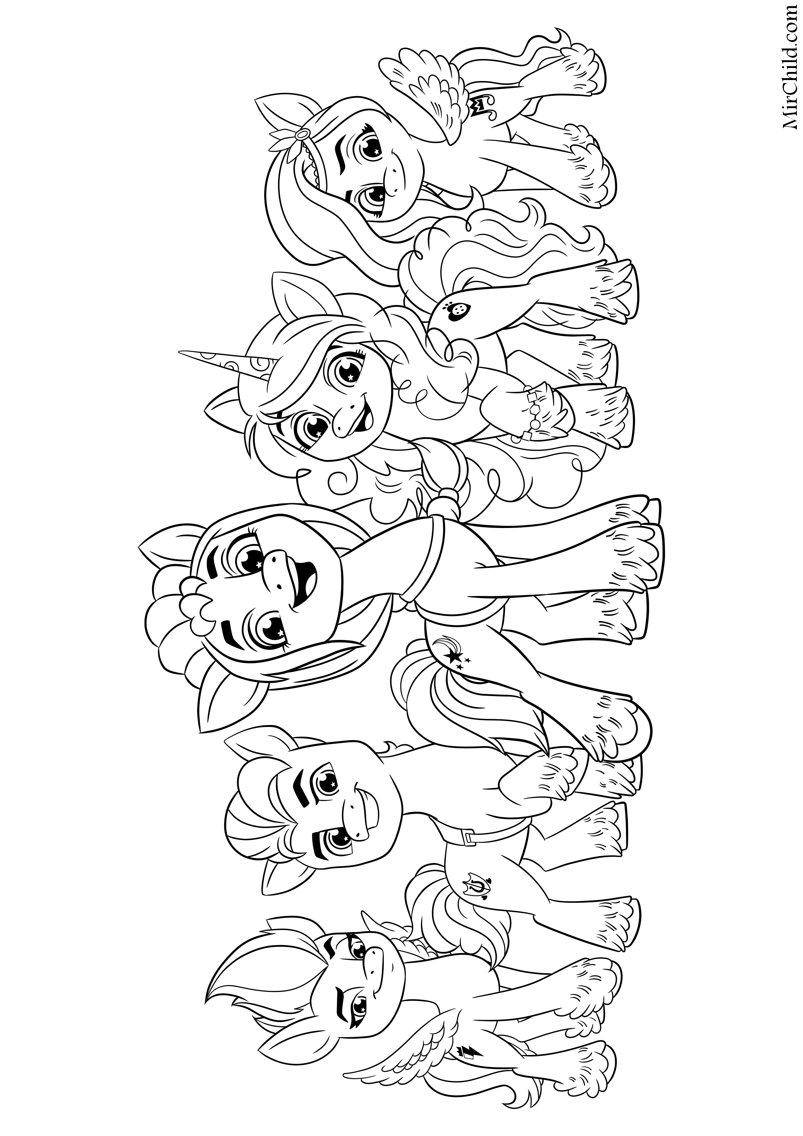 Раскраска - My Little Pony: Новое поколение - Зипп, Хитч, Санни, Иззи и ...