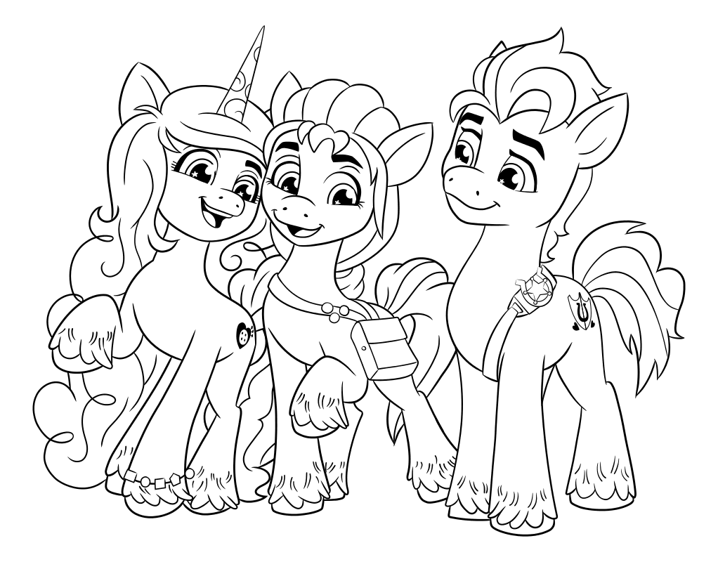 Раскраска - My Little Pony: Новое поколение - Иззи, Санни и Хитч | MirChild