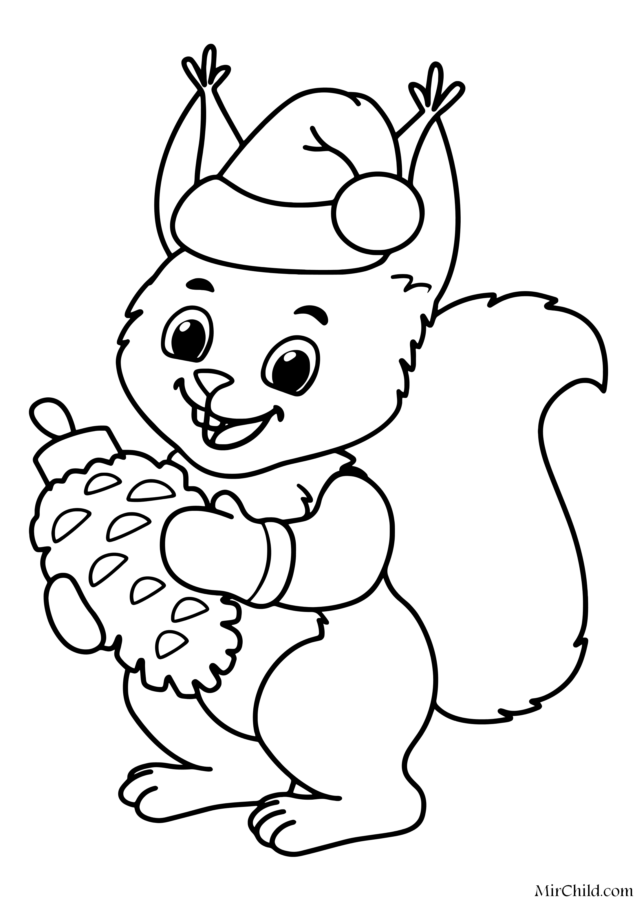 Раскраска - Новый год - Белочка с шишкой | MirChild